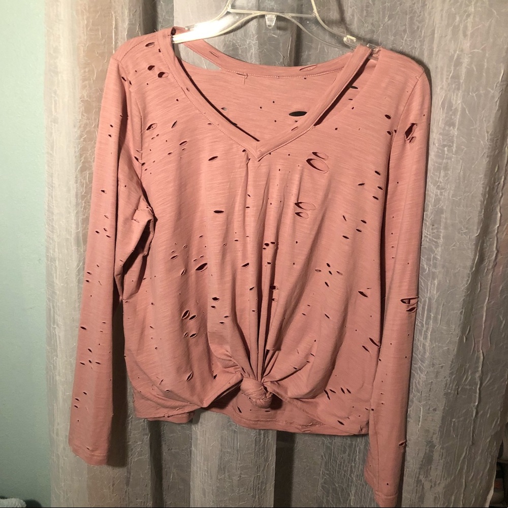 Fashion Nova Cutout Holes Tie Up Long Sleeve Shirt